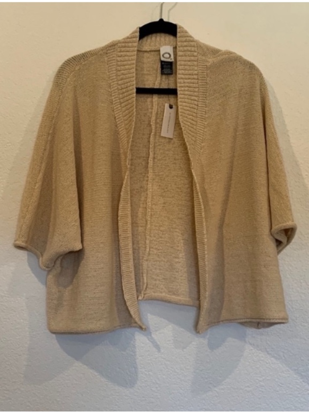 Anthropologie Knit Batwing Neutral Beige Cropped Open Front Cardigan One Size
